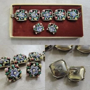 Mid Century Alice Ceramic Floral Bracelet & Earrings Set Vintage - Picture 1 of 12