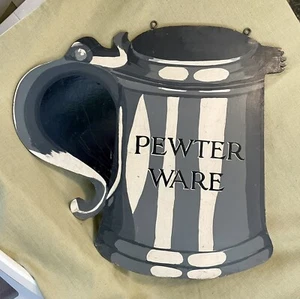 Letrero comercial antiguo primitivo de doble cara arte popular de peltre - Imagen 1 de 5