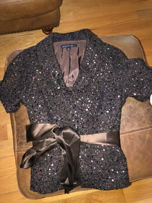 Lafayette 148 Short Sleeve Brown Blazer Waist Bow  Sequins Shimmer Jacket 6 NWT - Image 1 of 4