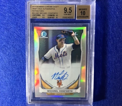 ХРОМИРОВАННАЯ КАРТОЧКА БОУМЕНА МАЙКЛА КОНФОРТО 2014 RC ДЕБЮТАНТ ПЕРЕЛИВАЮЩАЯСЯ С АВТОГРАФОМ BGS 9,5/10 GEM 10 - Изображение 1 из 4