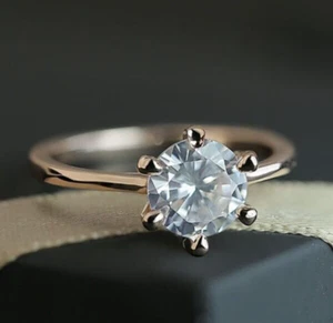 14K Rose gold Plated 2.15 Ct Simulated Diamond Simple And Elegant Promise Ring - Picture 1 of 3
