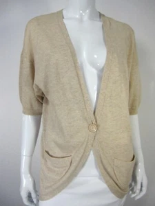 TopShop Kurzarm-Cardigan U-Boot V-Ausschnitt Pullover Gr. 10 einfarbig elfenbeingelb - Bild 1 von 9