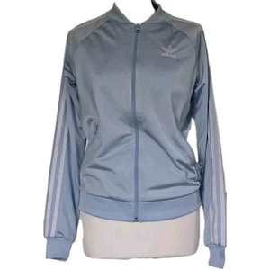 Adidas Women's Size 8uk Jacket Jumper Blue 3 Stripes Zip Activewear Sportswear - Picture 1 of 4