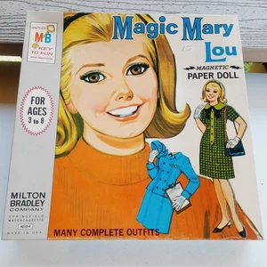 1966 Magic Mary Lou Magnetic Paper Doll Milton Bradley Complete Uncut Outfits - Picture 1 of 10
