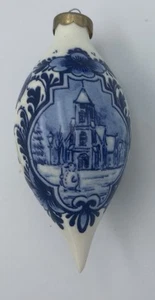 Delfts Holland Blue Handpainted Teardrop Ceramic Ornament Church Snowman - Picture 1 of 3