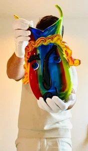 Vaso in stile Murano Picasso con volto colorato design vetro astratto arte - Foto 1 di 2
