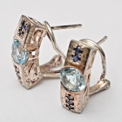 Vintage / Art Deco, Bellissimi Orecchini In Argento E Blu Topazio - Immagine 1 di 4