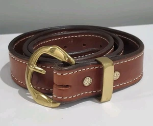 Holland Vintage Gr. 40 Blumen Nieten braun genäht Leder massiv Messing Schnalle - Bild 1 von 18