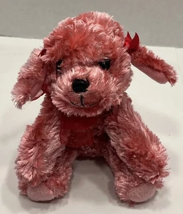 Russ Berrie Peluche Rosa Cucciolo Cane Mollie con Fiocchi Rossi 5” Peluche Giocattolo - Foto 1 di 11