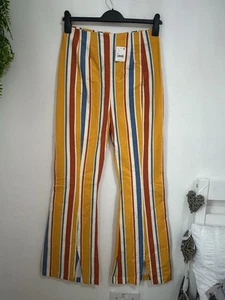Free People Spilt Hem Trousers Real Deal Gold Striped Stretch festival Uk Medium - Picture 1 of 11