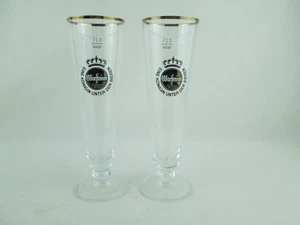 2er Set Warsteiner Pilsner Bierglas mit Fuß 9" hoch Größe 0,3L Goldrand Germany - Bild 1 von 4