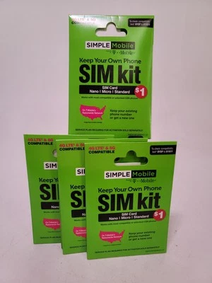 SIMPLE Mobile SMATKTMT5NA-TRI1 Keep Your Own Phone Prepaid SIM Kit (Box of 4) - Image 1 of 3