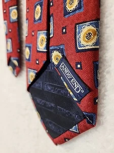 Lands End Outfitter Luxury Tie Rust Gold Blue Classic Geometric Silk Necktie USA - Picture 1 of 13