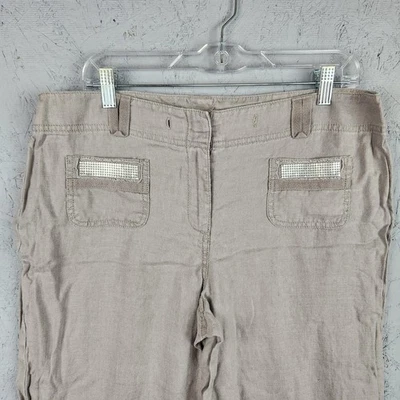 Vintage INC International Concepts Pants Womens 12 Beige Linen Rhinestone Stud - Image 1 of 4
