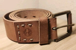 Timberland Brown Leather Belt Mens Size 42 Solid Brass Buckle 1.5" - Picture 1 of 4