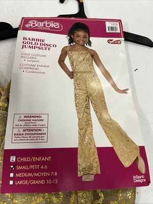 Barbie la Película Niño Dorado Disco Mono Halloween Disfraz (4-6) Pequeño Foto 1 de 4