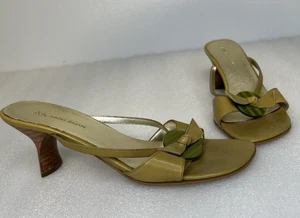 Vintage Anne Klein Kreese Damen grüne Leder Slipper Absatz Sandalen Gr. 8 90er - Bild 1 von 10