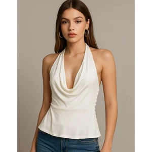 Carmen Marc Valvo 6 Halter Cuello Cami Top Botones Laterales Blanco Rayón Sin Mangas - Imagen 1 de 10