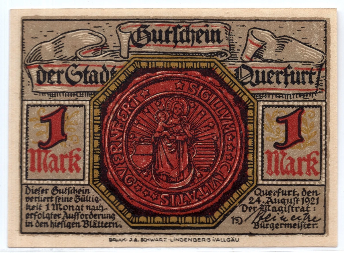 1921 Germany Querfurt Notgeld 1 Mark Note (2719) | eBay