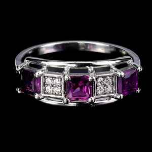 925 Sterling Silver Ring Square Rhodolite Garnet 4mm Natural Gemstone Jewelry 9 - Picture 1 of 13