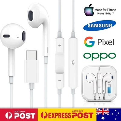 USB C Wired Earphones Type C Mobile Headphones iPhone 17 16 15 earbuds Samsung - image 1 of 4