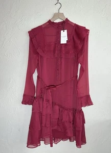 NEW Ted Baker London Anastai Ruffle Mini Dress Raspberry Pink Tie Belt Size: 0 - Picture 1 of 10