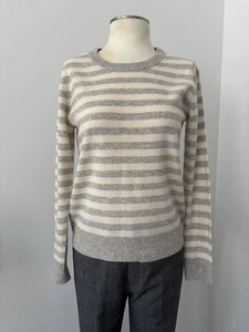 C&C California Women's S 100% Cashmere Sweater Gray/White Striped Long Sleeve - Picture 1 of 3