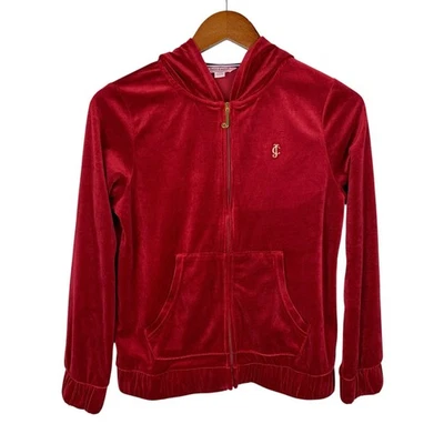 Juicy Couture Rojo Terciopelo Cremallera Completa Sudadera con Capucha Logo Dorado Sudadera Niños Niñas L 12-14 Foto 1 de 4