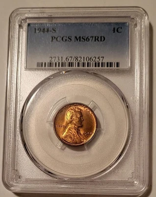 1944 S Lincoln Wheat Cent MS67 RED PCGS - Image 1 of 4