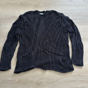 ZARA Women's Oversized Open Knit Distressed Sweater L - Picture 1 of 8