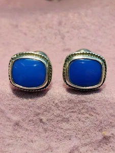 VINTAGE ~ BLUE LAPIS LAZULI & STERLING SILVER CUFFLINKS (j) - Picture 1 of 3