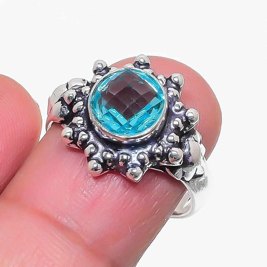 Aqua Aquamarine Gemstone 925 Sterling Silver Jewelry All Size Ring For Gift - Image 1 of 1