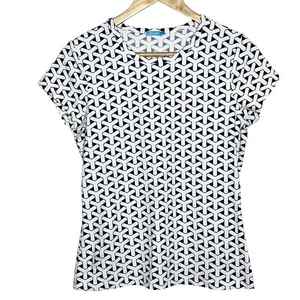 J McLaughlin Catalina Stofftop mit geometrischem Muster Navy Damen Größe L Kurzarm - Bild 1 von 5