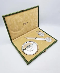 FINE CHRISTOFLE SILVER PLATED CASED GIFT SET c1960 PALM TREE & BIRD OF PREY - Picture 1 of 13