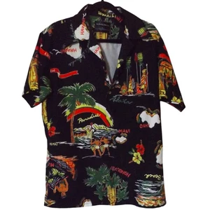 Camicia uomo Mr.1991INC & Miss.Go grande nera stampa hawaiana aloha Paradise Beach - Foto 1 di 10