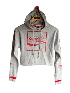 Coca-Cola Multi Language Damen Crop Hoodie Gr. SMALL meliert grau - Bild 1 von 8