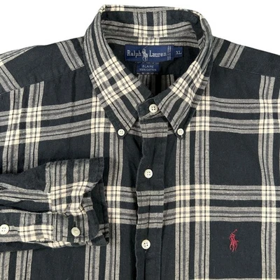 Ralph Lauren Blaire Button Down Flannel Shirt Mens XL Black Plaid Red Pony Logo - Image 1 of 4