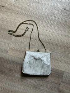 VTG Classic Magid White Beaded Bride Cocktail Evening Shoulder Bag 90s Y2K Chain - Picture 1 of 5