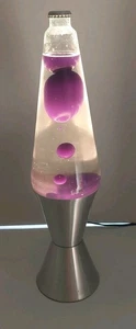 Vintage 1996 Lava Lite Lamp Silver Base Clear Liquid Purple Wax 16” Missing Cap - Picture 1 of 13