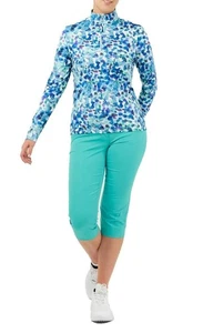 Pure Golf Ladies Serenity Mid Zip Top Dappled Ocean - Picture 1 of 6