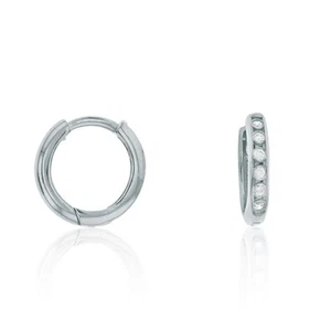 9 Carat White Gold Cubic Zirconia Set Mini Plain Huggie - Picture 1 of 11