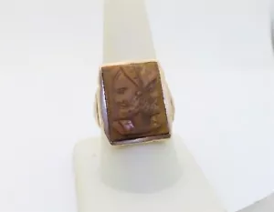 Mens Antique Rings Cameo Jewelry Gold Large Tiger Eye Three Faced 10K US 10 R431 - Picture 1 of 8