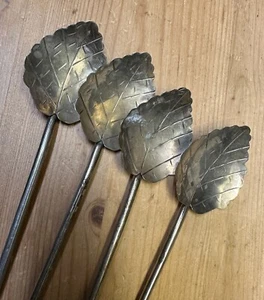 RARO Juego de 4 Cucharas Hoja de Julepe Hoja de Plata ALPACA Hechas a Mano México Como Nuevo - Imagen 1 de 11