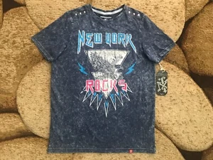 NEW YORK ROCKS T-SHIRT WOMENS SIZE MEDIUM BLUE TIE DYE NWT - Picture 1 of 5