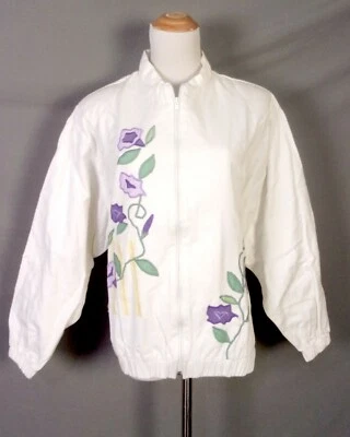 vtg 90s Southern Stitches & More Full Zip Twill Jacket Floral Appliques plus XXL — 第 1/4 张图片