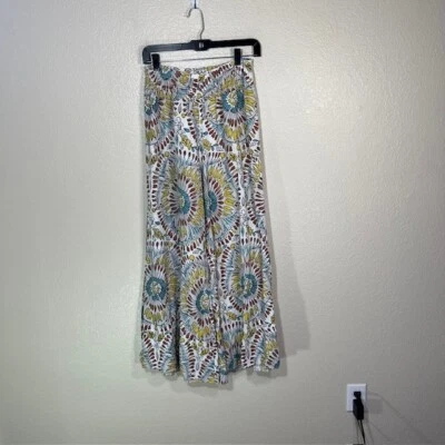 Pantalones Venti6 Mujer Pequeños Lino Pierna Ancha Pull On Blanco Floral Paisley BOHO Foto 1 de 4