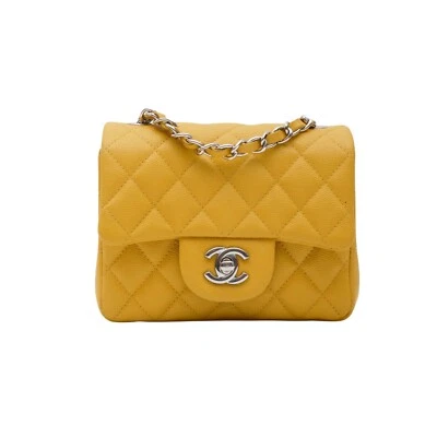 BOLSO CHANEL CAVIAR ACOLCHADO AMARILLO CUADRADO SOLAPA MINI Foto 1 de 4