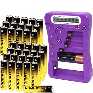**BRAND NEW** 12-Type Battery Tester,Purple with LCD Display + 36x AAA Batteries - Picture 1 of 7