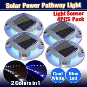 4x Solar White Blue LED Pathway Light Outdoor Dock Deck Step Driveway Path Road - Picture 1 of 24