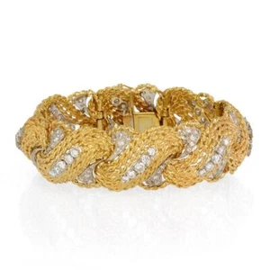 Estate 6.5ct Diamond 18k Two Tone Gold Curved Dome Link Bracelet LIQUIDATION - Picture 1 of 5
